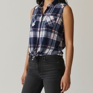 Plaid Sleeveless Button-Up Top